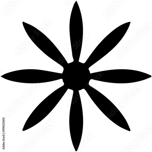 Sharp pointed flower silhouette with long elegant petals arranged in a star shape suitable for minimalist floral branding and decorative arts.