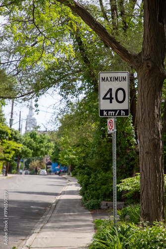 Canadian speed limit sign on city street of Ottawa. Maximum 40 km