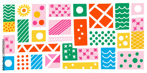 colorful geometric shapes in memphis postmodern style