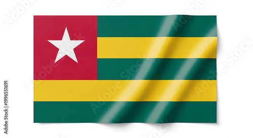 Waving flag of Togo with a white star on red canton, isolated on white background Free Download Waving flag of Togo with a white star on red canton, isolated on white background - GFXLoad