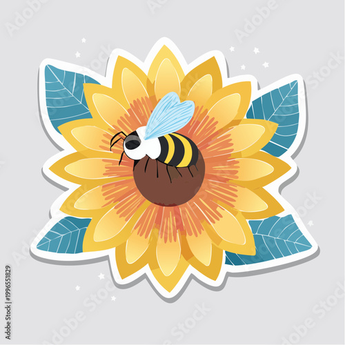 Cute Bee on a Sunflower Illustration