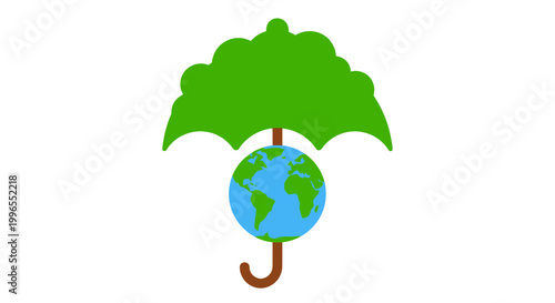 Earth protected by green umbrella symbol.