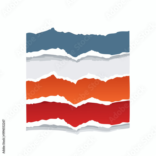 Abstract Torn Paper Layers with Blue, White, Orange, and Red Colors