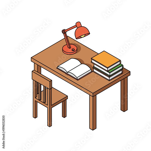 Brown wooden school desk with chair.