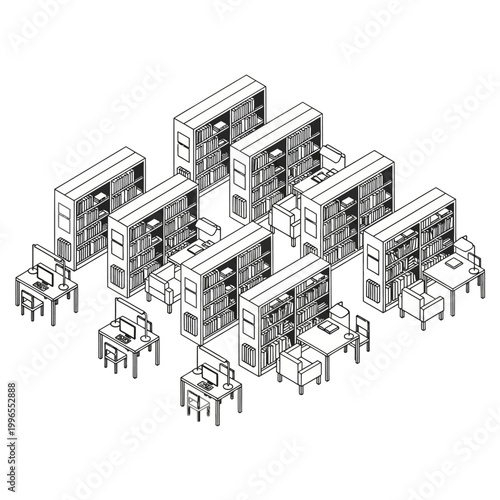 Detailed office cubicles with desks.