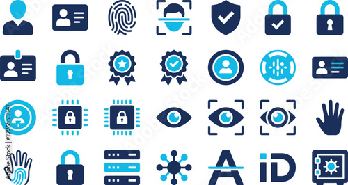 Collection of security and identification icons representing various digital authentication and access control methods