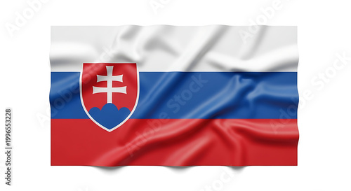 Free Download Waving Slovak flag with coat of arms, representing national pride and country identity - GFXLoad