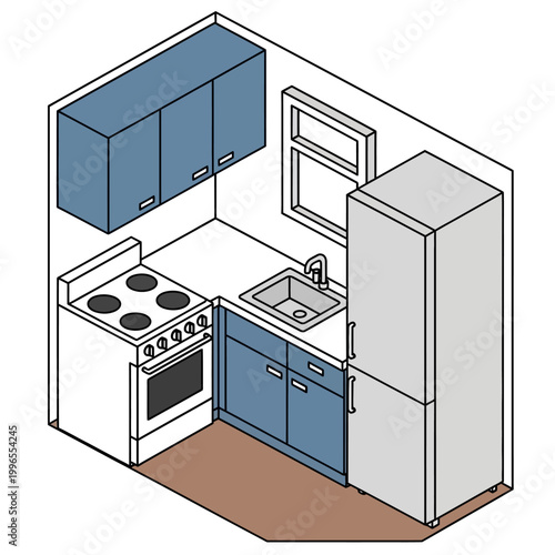 Kitchen appliances and cabinetry layout.