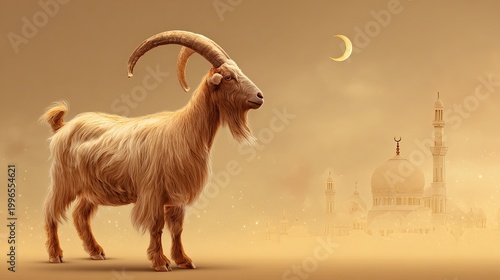 Goat qurban eid al adha mubarak islamic festival background with traditional celebration theme
