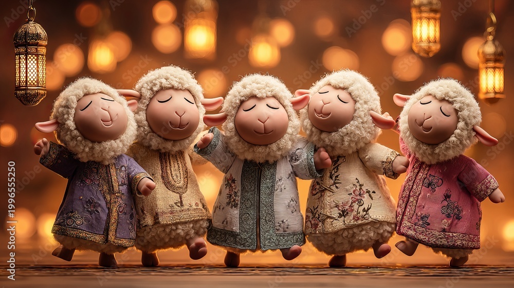 Fototapeta premium Joyful sheep celebrating eid ul azha festive livestock scene