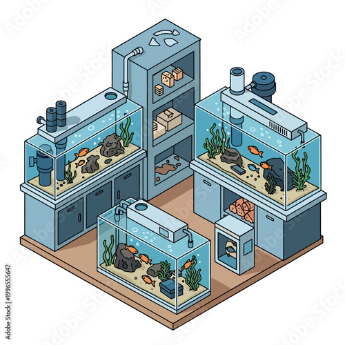 Aquatic Fish Tanks with Equipment.