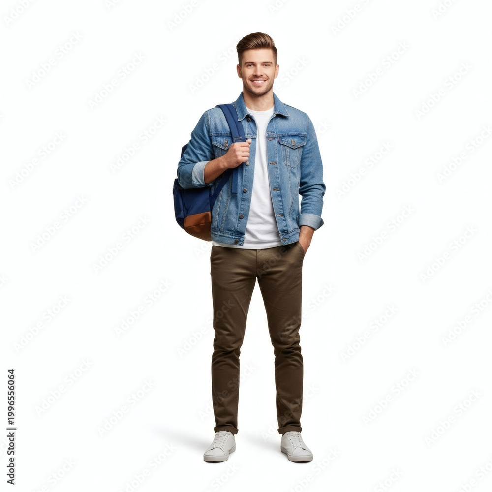 Fototapeta premium A young man standing confidently with a bag slung over his shoulder