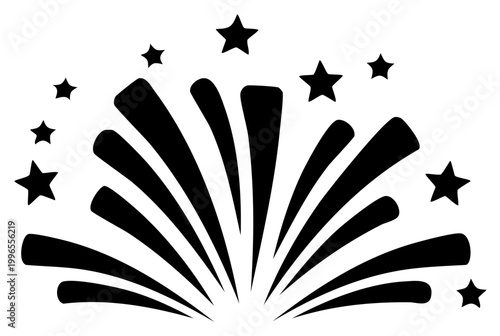 Black and white star burst and explosion design element with scattered stars