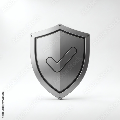 A silver shield with a checkmark on a white background