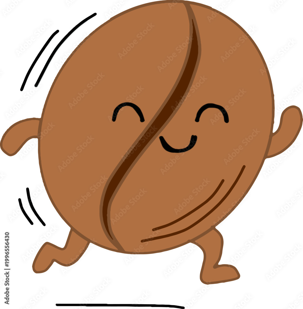Fototapeta premium Cute Coffee Bean Running Character Energetic Illustration