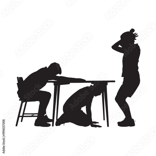 Silhouette of a distressed scene with people at a table