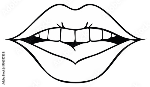 Open mouth with visible teeth outline in black and white illustration