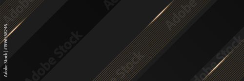 Abstract 3d black background with diagonal gold lines stripes. Luxury template design. Vector illustration