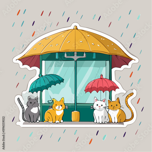 Cute Cats Hiding Under Umbrellas in the Rain