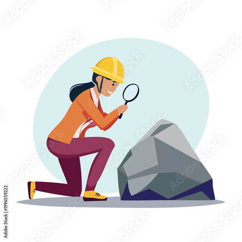Geologist Examining Rock with Magnifying Glass