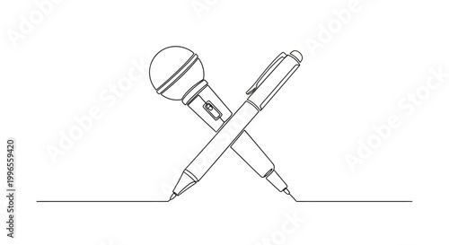 Microphone and pen creative tools crossed.