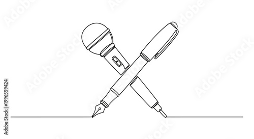 Microphone and pen crossed drawing tools.