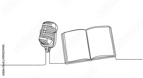 Microphone next to open book.