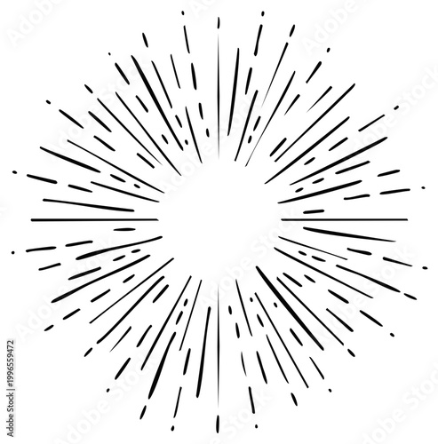 Hand Drawn Sunburst Rays Bursting Outward From Center Classic Retro Design Element