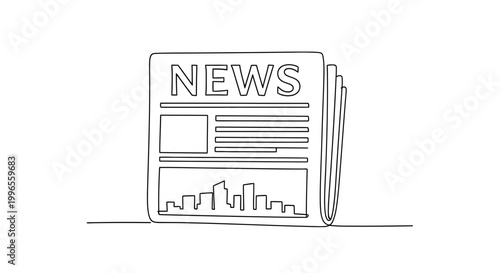 Newspaper with City Skyline and News.