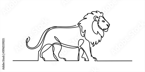 Continuous single line drawing of a majestic lion standing Vector, illustration