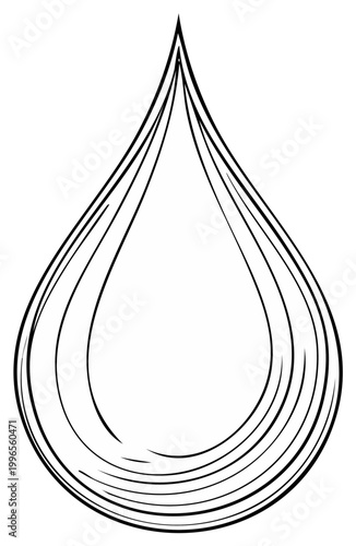 Single Droplet of Water Illustration in a Smooth Teardrop Shape with Curving Lines