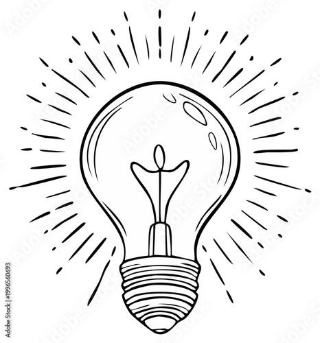 Illustration of a lightbulb with emanating rays, symbolizing an idea or innovation.