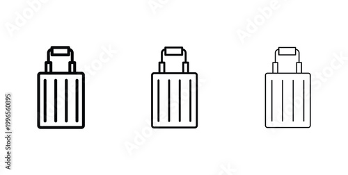 Minimalist shopping bag icon set, black line art tote bag vector illustrations, eco friendly reusable grocery bag symbols for retail and commerce