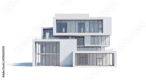 Modern architectural structure with geometric design against a white background