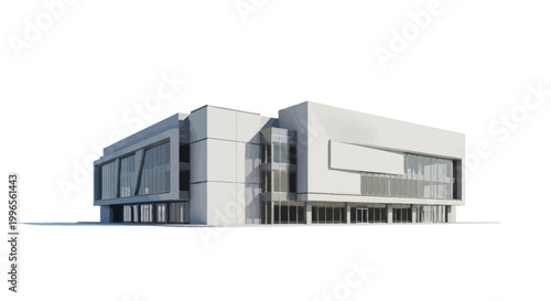 Modern architectural structure with geometric design against a white background