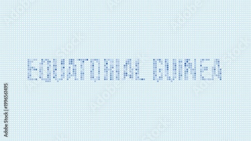 Equatorial Guinea dotted map animation. Digital style shape of the country. Equatorial Guinea shape and title dots appear with bulb flickering effect. Intro, outro, logo, title video.