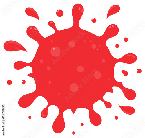 Red Spreading Blood Stain with Droplets and Bubbles Illustration
