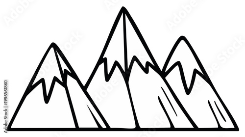 Mountain Peaks Outline Drawing Design Isolated on White Backdrop Simple Illustration of Nature Range Landscape