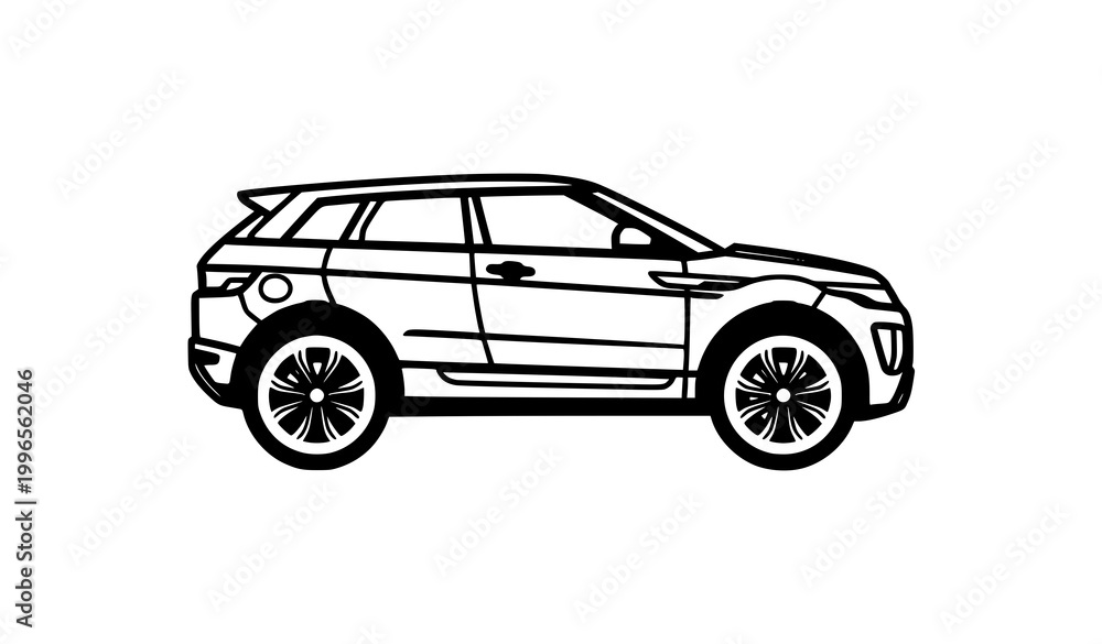 Fototapeta premium Bold line compact SUV vector side profile modern crossover car icon style illustration isolated