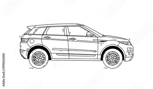 Hand drawn compact SUV doodle vector side view sketch modern crossover car illustration isolated