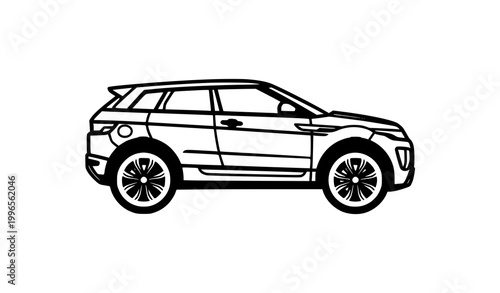 Bold line compact SUV vector side profile modern crossover car icon style illustration isolated