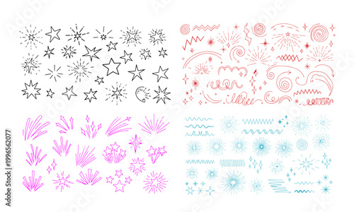 Sparkle star icon vector illustration, burst lines, and doodle line sparkle. Perfect for creative projects involving various forms, patterns, and embellishments