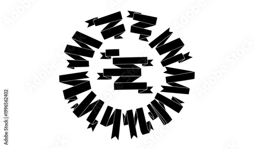 Decorative ribbon banner set in black and white with folded scroll and badge ribbons vector collection