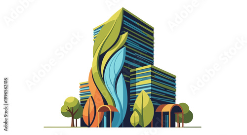 Modern sustainable office building with leaf design vector illustration