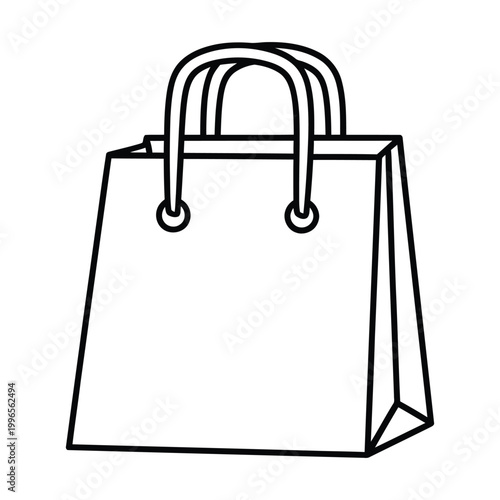 Simple black line art shopping bag icon isolated on white background
