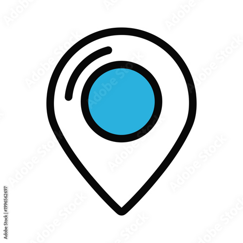 Blue location pin icon with signal isolated on white background