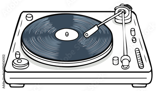 Vintage Turntable with Spinning Vinyl Record and Stylus
