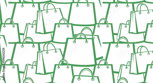 Seamless pattern of green shopping bags on white background
