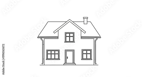 Simple line art illustration of a house with windows and a chimney