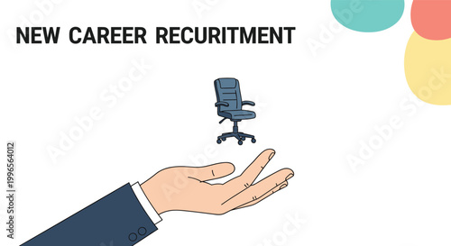 New career recruitment and job opportunity concept showing a professional hand holding a tiny blue office chair.